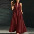 thumbnail image 6 of ClodeEU Women's Halter Neck V Neck Sleeveless Maxi Dress, Formal Evening Sundress Wine,Women's Plus S, 6 of 8