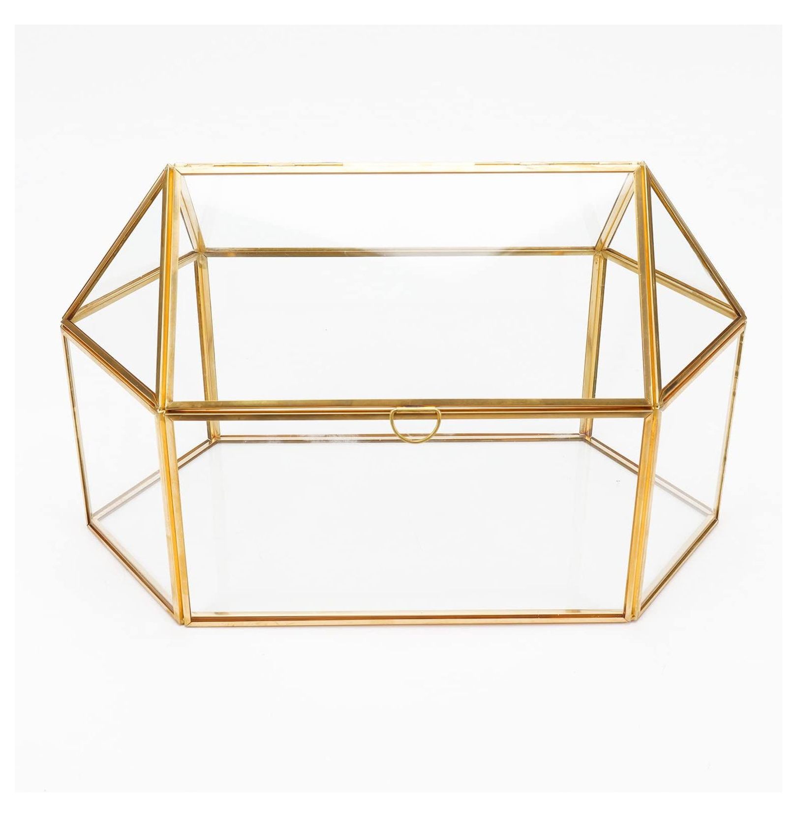 Glass Card Box with Golden Brass Accents - Wedding Gift Card Holder, Birthday Cards & Gifts, Bridal Shower Card Receiver - 13.18" x 7.87" x 5.91"