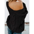 thumbnail image 3 of QWZNDZGR Women Sexy Long Sleeve Off Shoulder Loose Cable Knit Pullover Sweater, 3 of 4