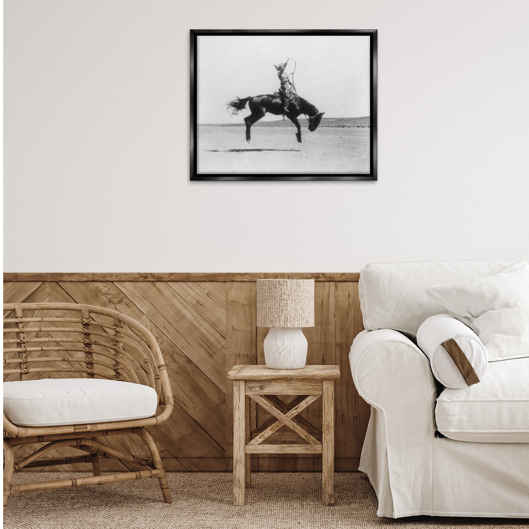Stupell Industries Galloping Rodeo Cowgirl Animals Photography Black Floater Framed Canvas Art Print Wall Art, 31 x 25