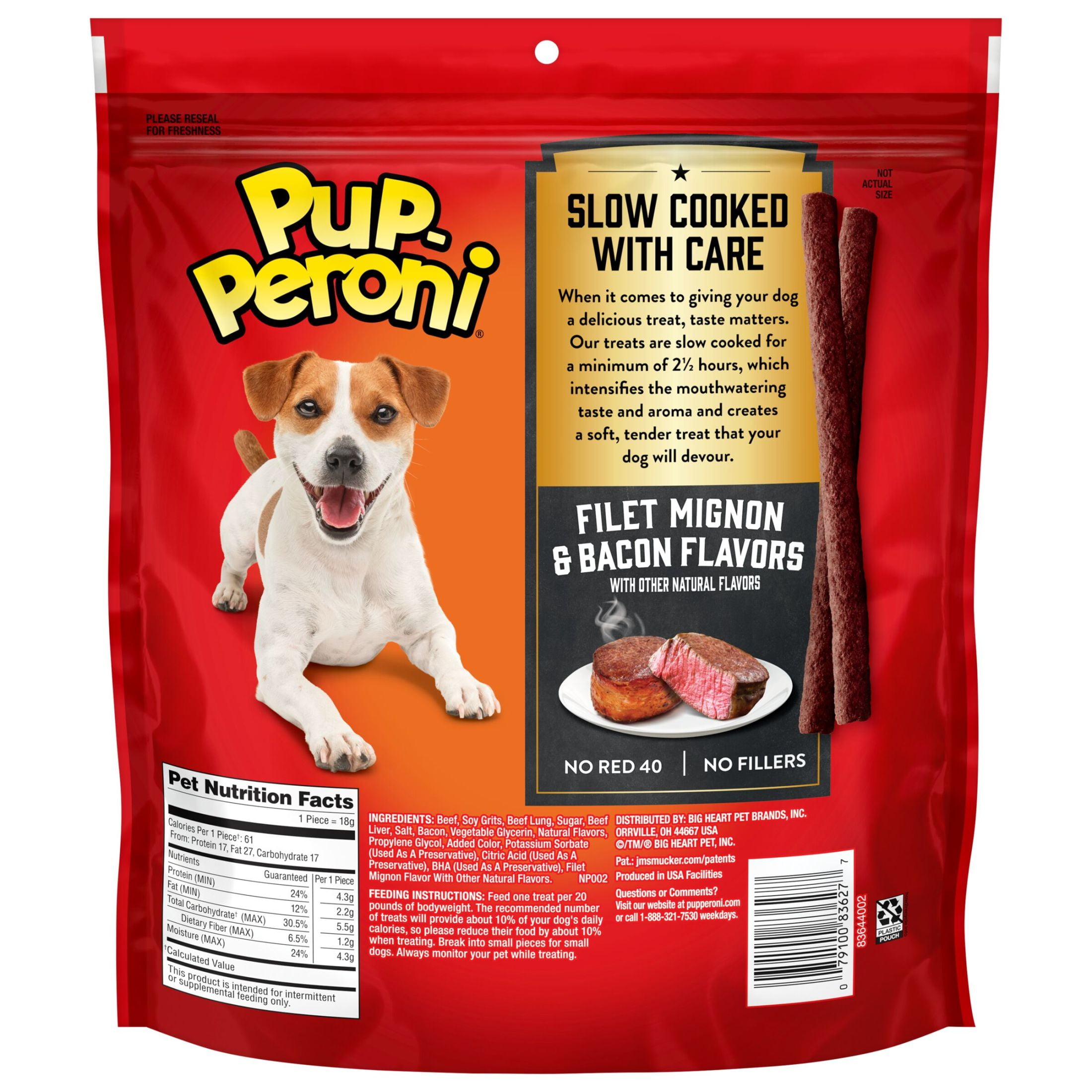 (4 pack) Pup Peroni Filet Mignon & Bacon Flavor Dog Treats, 22.5 oz Bag
