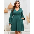 thumbnail image 6 of Yesfashion Women's Plus Size V-Neck Long Sleeve Dress with Pockets – Casual Flowy Maxi Dress for Everyday Wear, 6 of 9