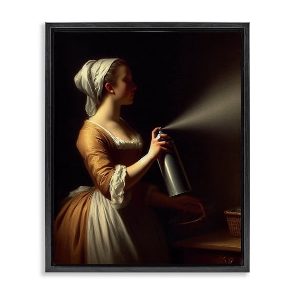 Funny Vintage Lady & Spray Paint Black Framed Floater Canvas Wall Art, design by Lettered and Lined