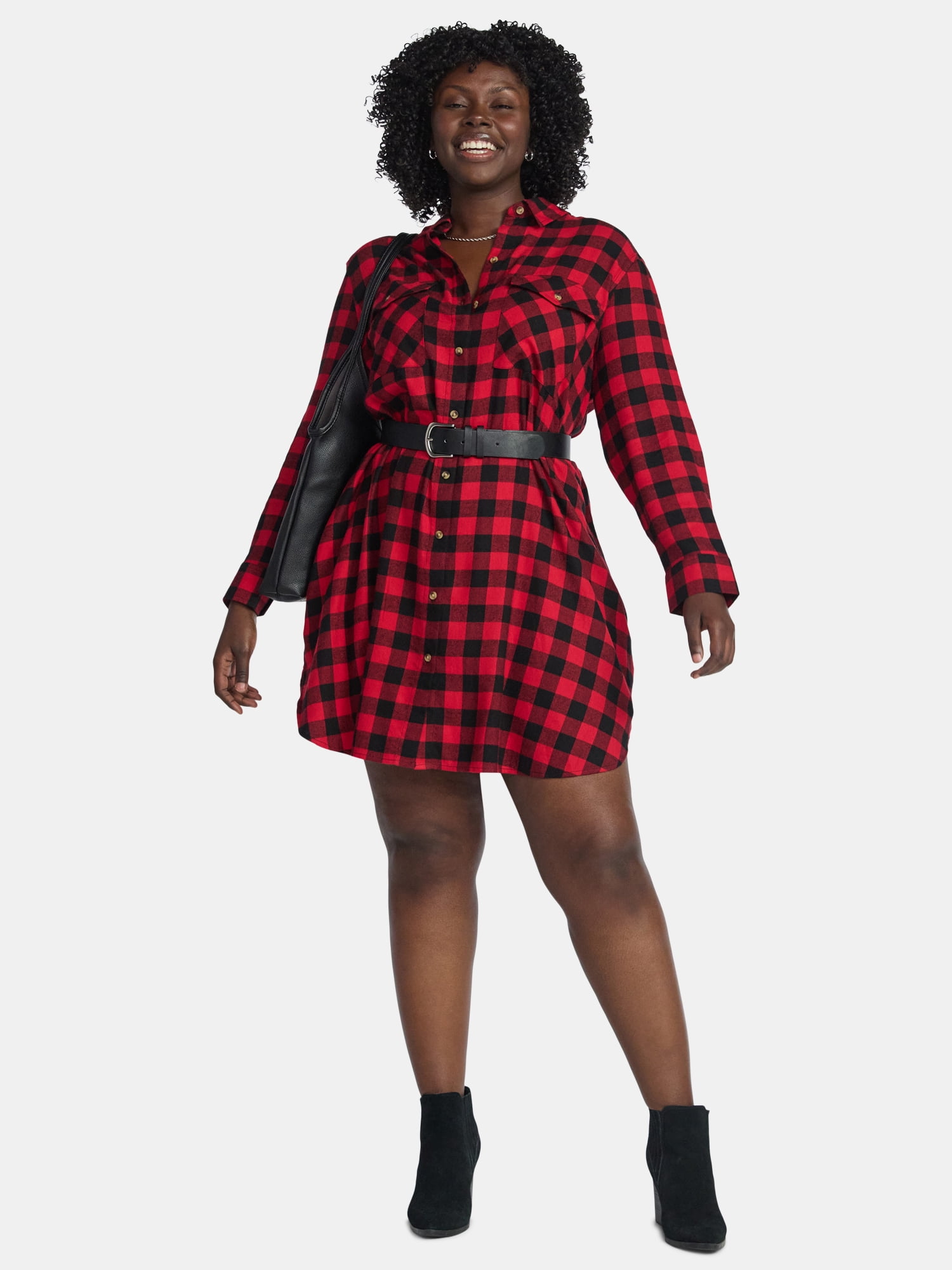 Terra & Sky Women's Plus Cotton Plaid Oversized Shirtdress, Sizes 0X-5X