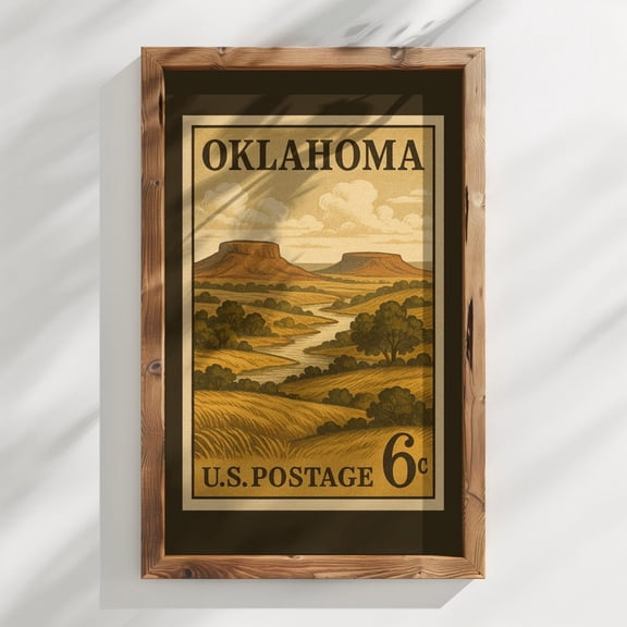 Oklahoma Postage Stamp Poster Wpa-Style Us State Travel Poster Vintage Style Landscape Wall Art Poster Ok Home Decor, Unframed Poster Size 8x12