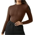 thumbnail image 2 of Black and Friday Clothing Sales Idoravan Bodysuits for Women Long Sleeve,Women's Fashion Zipper Slimming Temperament Solid Color Long-sleeved Shapewear Brown L, 2 of 6