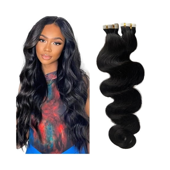 20Pcs Tape in Hair Extensions Real Human Hair Body Wave Hair Extensions 14-26 Inch Invisible Skin Weft Tape in Remy Hair Extensions Natural Color