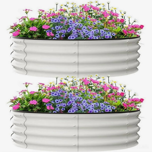 Juego de 2 Cajas Elevadas de Jardín de 4x4x1 pies, Metálicas Galvanizadas, Maceteros Redondos para Plantas y Flores