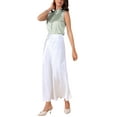 thumbnail image 2 of INSPIRE CHIC Women's Satin Top Elegant Sleeveless Pleated Mock Neck Ruffle Trim Solid Work Blouse Silk Tank Tops S Bean Green, 2 of 6