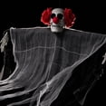 thumbnail image 5 of Scary Clown Hanging, 35*24in Tattered Gauze Skeleton Clown with Light Up Red Eyes, Creepy Door Hanging Ornament, Horror Prop for Front Door, Yard, Porch, Halloween Outdoor Party Scene Decoration, 5 of 7