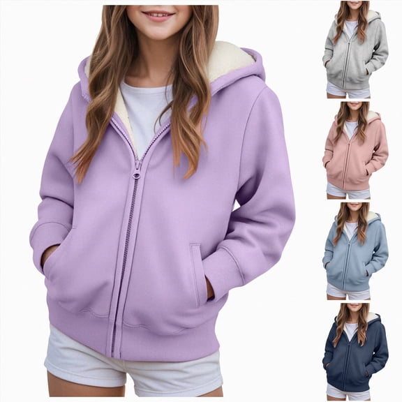 Xudanell Boys Girls Fleece Zip Up Hoodie Jacket Unisex Kids Warm Sherpa Lined Winter Hooded Sweatshirt Blue,Size 18-24 Months