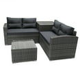 thumbnail image 6 of Outdoor Wicker Furniture Set, 4 PCS PE Rattan Sectional Sofa Set with Side Storage Table, Coffee Table and 2 Loveseats, Cushioned Conversation Chairs Set for Patio, Yard, Poolside, Deck, Gray, D5643, 6 of 7