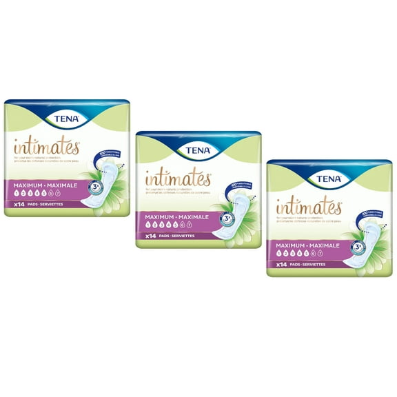 Tena Intimates Maximum Absorbency Incontinence Pads For Women, Regular Length, 14 Ea, 3 Pack