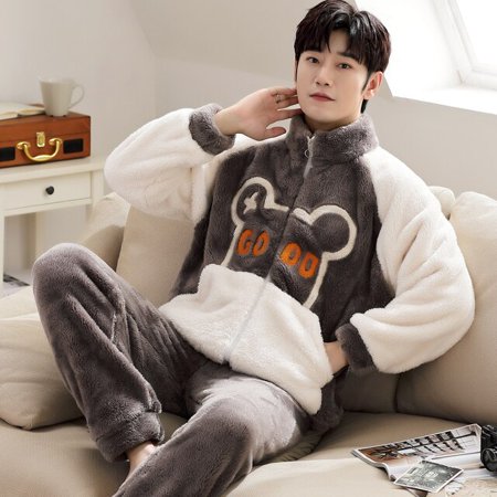 

Men‘s Winter Thicken Flannel Warm Pajamas Sets Male Long Sleeve Plus Size Pajamas Casual Dinosaur Sleepwear Homewear Large Size