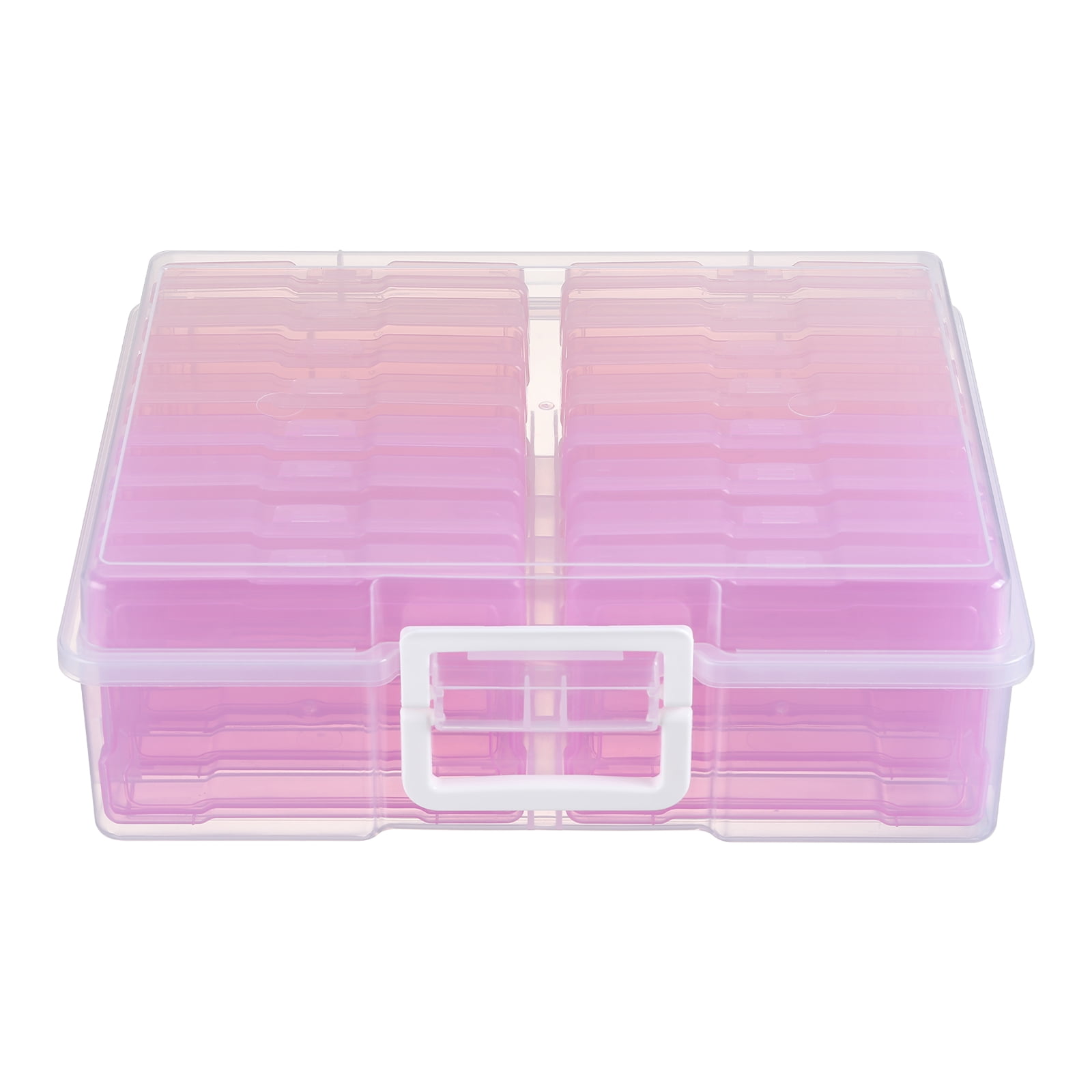Novelinks Photo Storage Box with 16 Inner 4" x 6" Photo Case Organizer Box and Craft Keeper with handle for Photo Puzzles Cards Seed Packets,4 Pink Colors