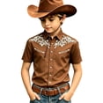 thumbnail image 3 of Glisme Teen Tops For Boy 12-13 Years Lapel Shirts Short Sleeve Button Down Cartoon Prints Blouse Cute Clothes Brown, 3 of 3
