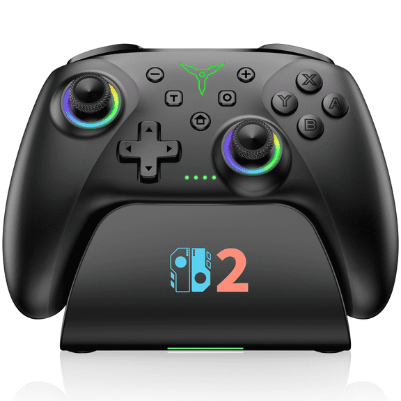 Beboncool Wireless Pro Controller for Nintendo Switch 2/Switch/OLED/Lite, Hall Effect Joystick, RGB Light, Programmable Macros, 6-Axis Gyro, Dual Vibration, with Charging Dock
