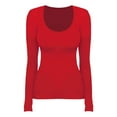 thumbnail image 6 of Red Women's Long Sleeve T-shirt, Women'S T Shirt Solid Color Low U Neck Slim Bottom Long Sleeved Top,Women's Long sleeve T-shirt S, 6 of 6