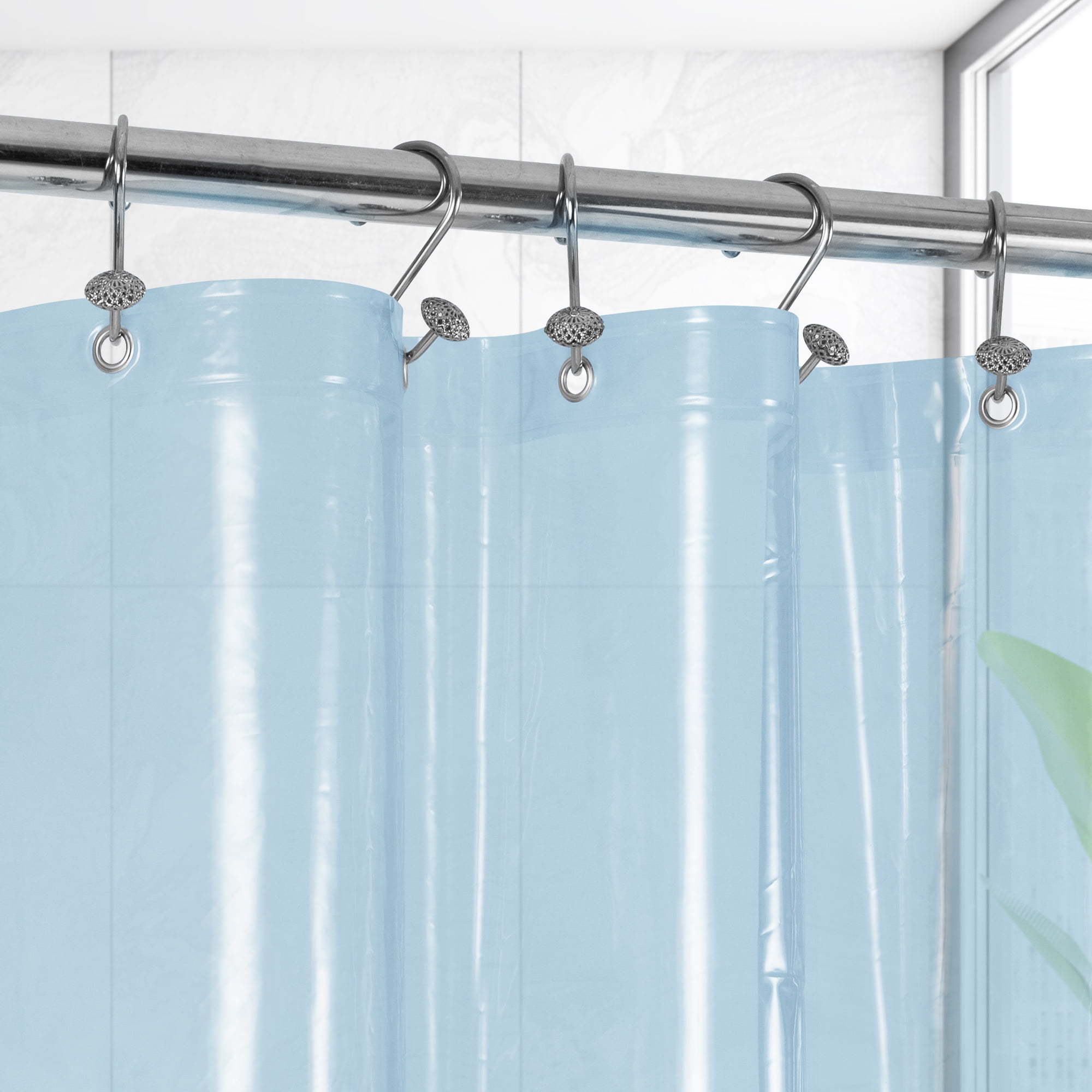 Barossa Design Lightweight Waterproof Shower Curtain PEVA Liner with 3 Magnets -Clear Blue, 72" x 72"