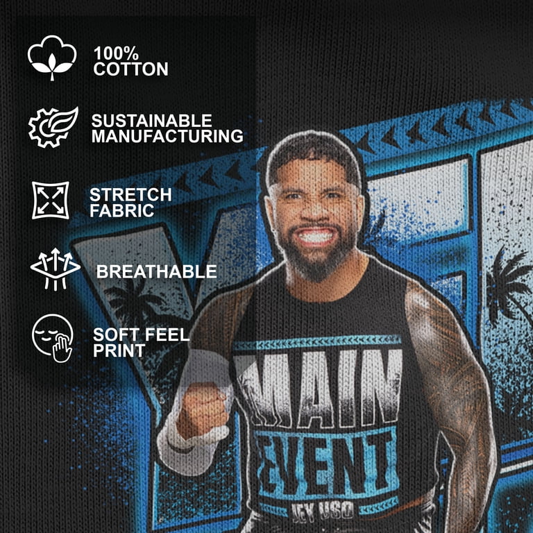 WWE, Boys' WWE Tropical Jey Uso T Shirt, L, Black, Graphic Tee