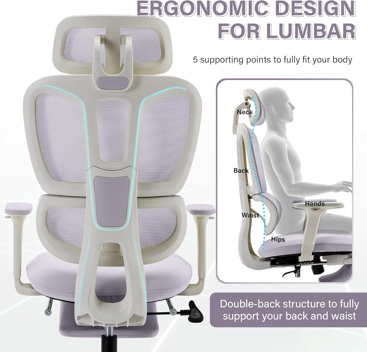 Ergonomic Office Chair with Foot Rest, High Back Computer Office Chair with Dynamic Lumbar Support, 2D Headrest, 4D Armrest, Sponge Seat, Mesh Home Office Desk Chair for Adults, Black