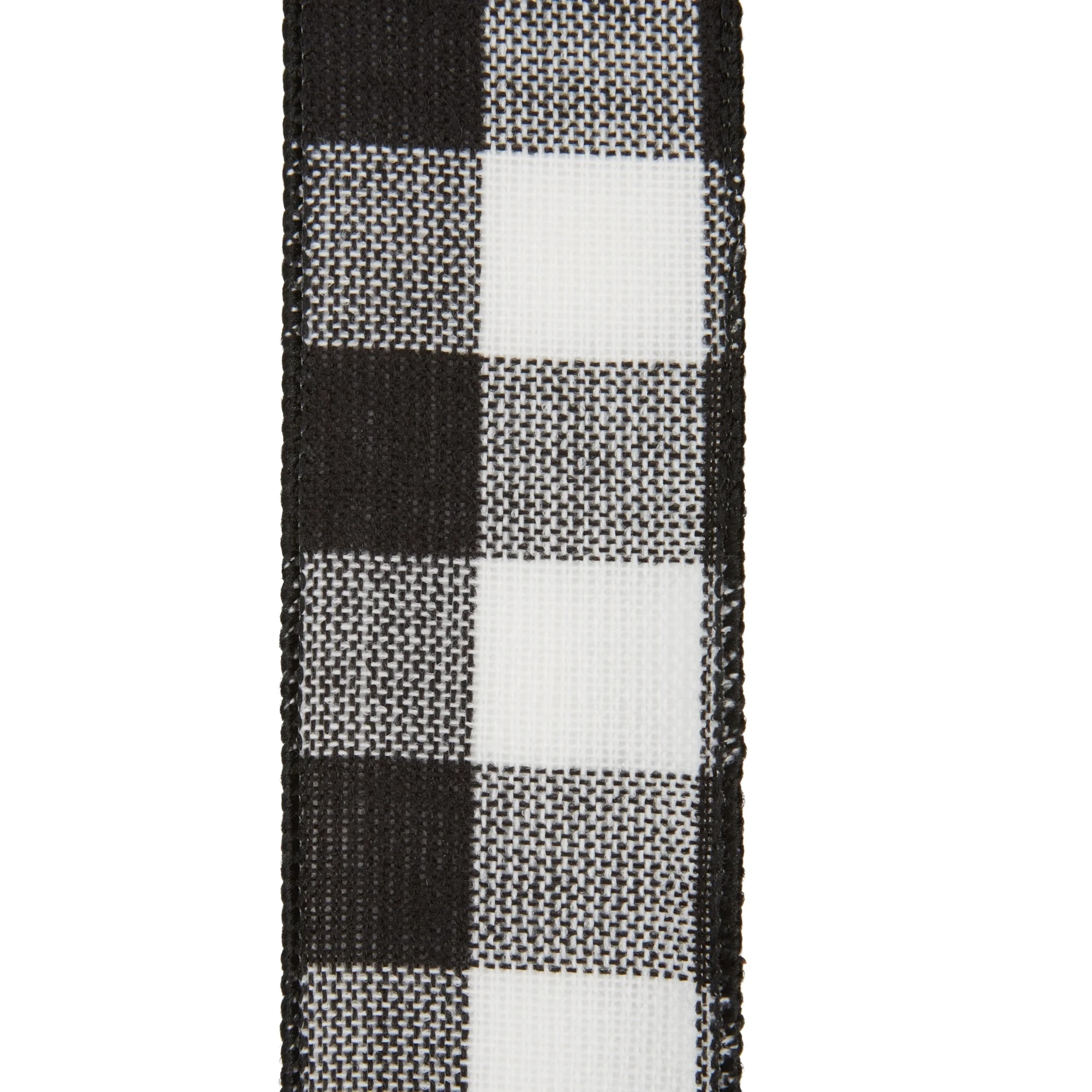 Offray Buffalo Plaid Ribbed Wired Craft Christmas Ribbon - 2.5" x 25 Yards - Black and White