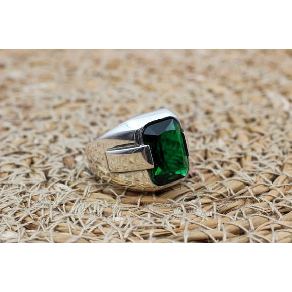 Emerald Men's Ring, Ottoman Men's Ring, Handmade Men's Ring, Turkish Handmade Men's Ring, Men's Jewelry, Gift for Him, 925 Sterling Silver