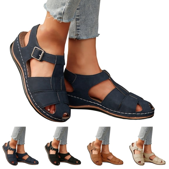 Dakaela Womens Sandals Comfortable Closed Toe Wedge Shoes Ankle Strap Platform Casual Dressy Summer Slip on Walking Shoes Size 6-10
