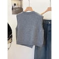thumbnail image 2 of 1pc Solid Color Cropped Round Neck Asymmetrical Button Design Fashion Layering Sleeveless Knit Vest Tank Top Summer, Effortless Style, 2 of 11