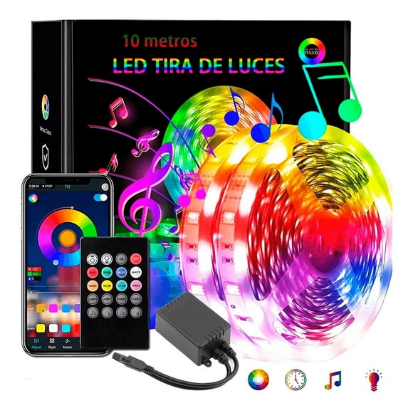 Tira De Luz Led (2x5 M) 10m Con Control Remoto Bluetooth Control por APP Ledrgb tira, luz, led