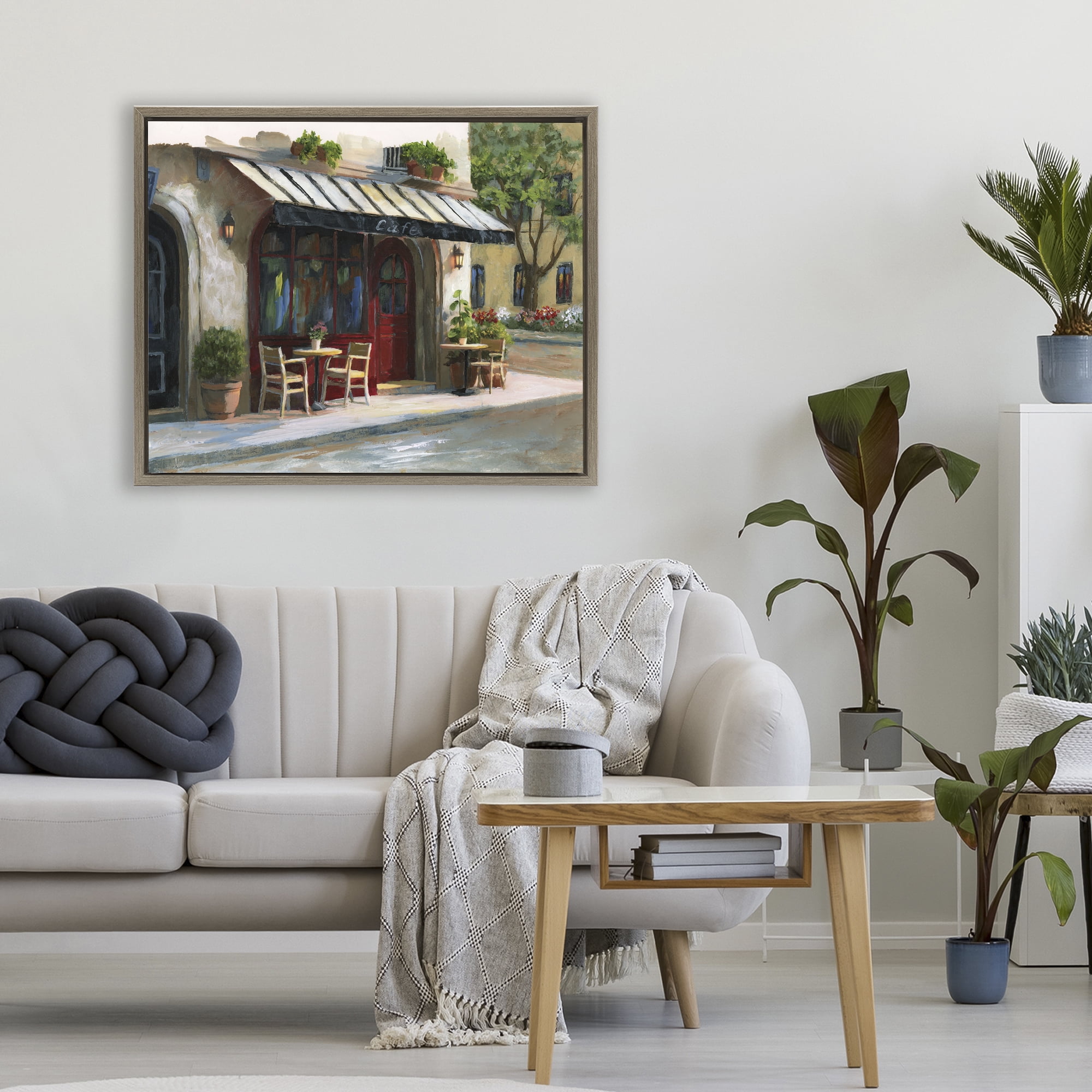 Stupell Industries Charming Sidewalk Cafe Tables Brown Framed Floater Canvas Wall Art, design by Nan