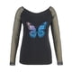 thumbnail image 5 of Camiseta de manga larga con cuello redondo y estampado de malla sólida para mujer Pompotops  gfhjh16346, 5 of 6