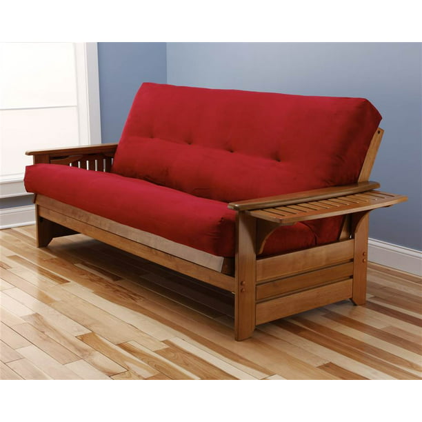 Futon Frame And Mattress Set In Barbados And Suede Red Finish