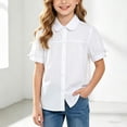 thumbnail image 2 of KPOPLK Girls Shirt Short Sleeve Button Up Top Kids School Uniform Cotton Collared Dress Blouse Size 15-16 Years,Beige, 2 of 5