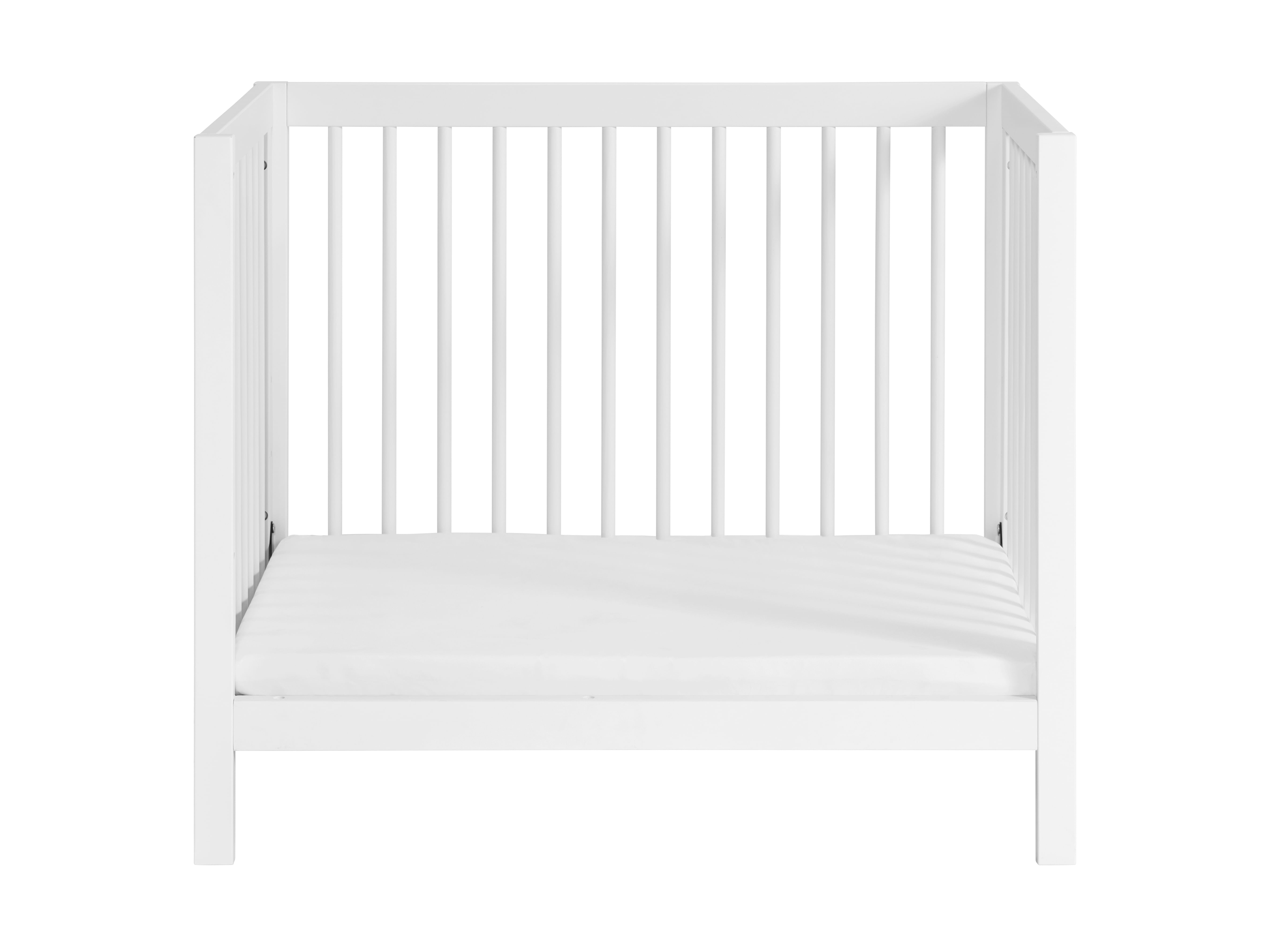 Oxford Baby Essential Island Mini 4-in-1 Convertible Crib with Round Spindles, White