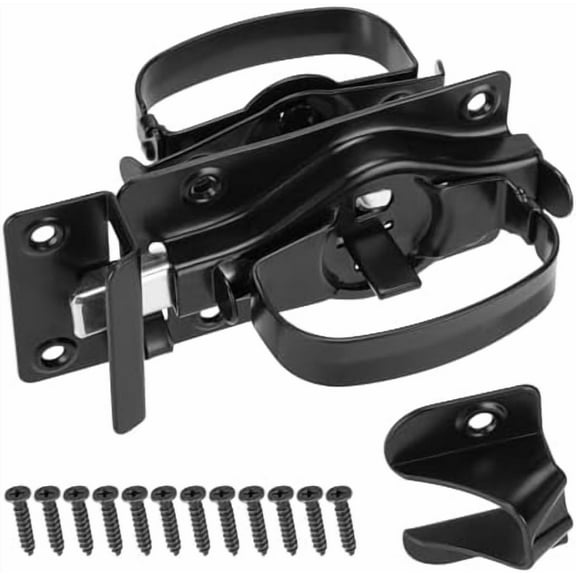 Dual-Sided Operation, Heavy Duty Durable Gate Door Latches for Wooden, Vinyl, Metal Gates, Suitable for Inward and Outward Opening Gates, Enhanced Security with Lock, Black$$Tools & Hardware Other