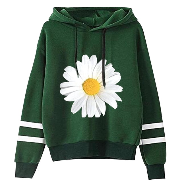 MRULIC Chandail en Molleton pour Femmes, Chandail à Capuche à Manches Longues Rayé, Chandail à Capuche, Blouse, Chandails en Molleton Verts + L
