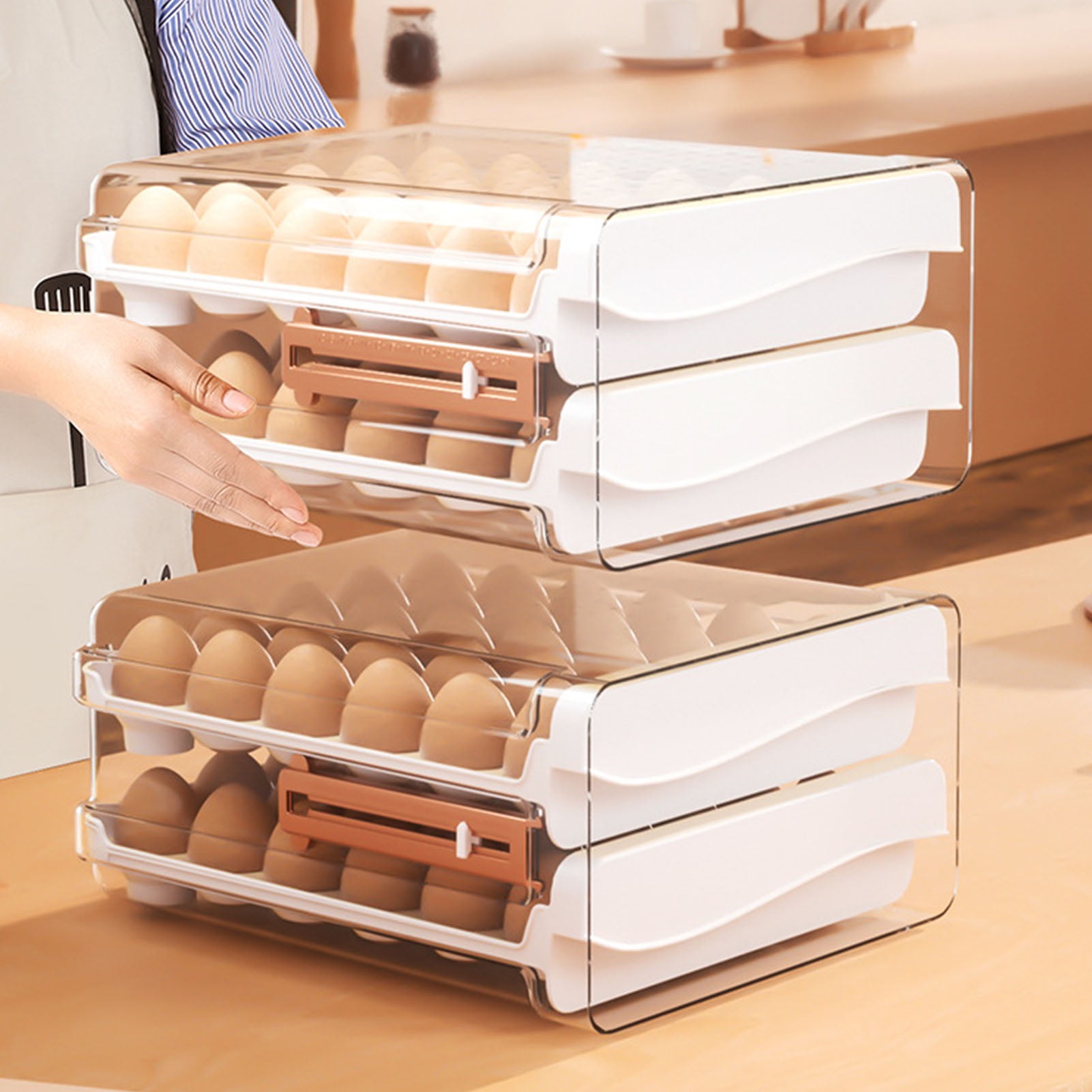 Refrigerator Egg Holder, Stackable Fridge Egg Tray Container Spacious Clear  For Apartment
