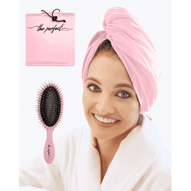 Smooth Microfiber Hair Towel with Wet / Dry Hair Brush - Pink