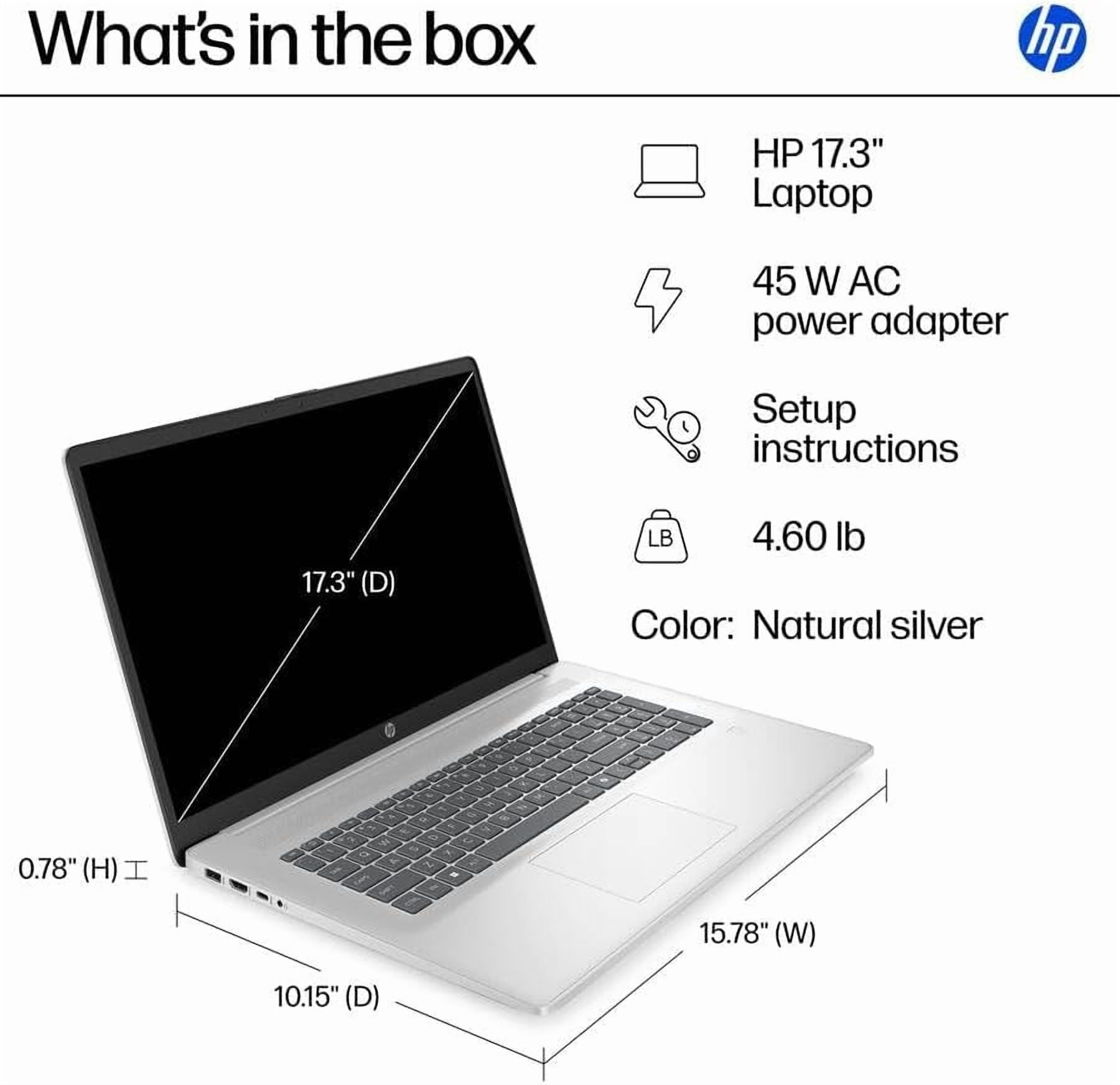 HP 17.3" Full HD Laptop | Intel Core i7 1355U | Intel Iris Xe Graphics | Copilot | Natural Silver | 16GB RAM | 1024GB SSD | Windows 11 Home | Bundle with Laptop Stand