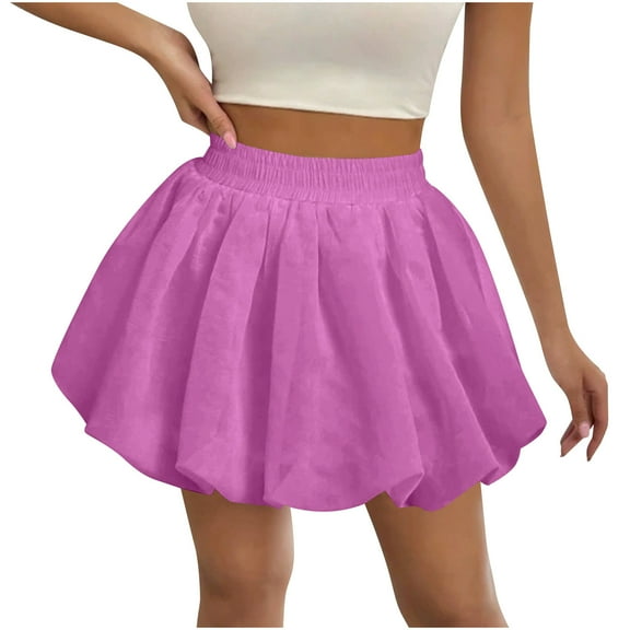 Efsteb Womens Skirt High Waisted Sweet Lantern Short Skirt Solid Color Comfy Casual Fashion Summer Skirts (Pink,S)
