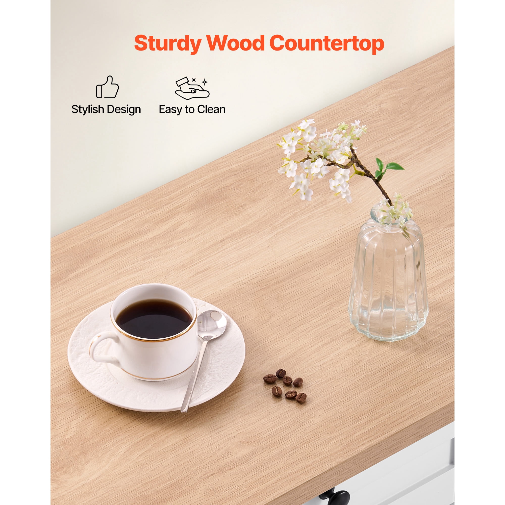 KFFKFF 60in Wide Mobile Kitchen Island Cart with Storage, Drop Leaf, 2 Drawers, Trash Bin Cabinet, Knife Slot, Spice Organizer, and Towel Bar, Ideal for Dining Room or Pantry