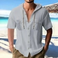 thumbnail image 5 of Yiaimeir Mens Summer Solid Color Pockets Cotton Linen Short Sleeve Shirt Tops,Size M-3XL, 5 of 5