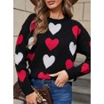 thumbnail image 6 of Michellecmm Women Valentine's Day Knit Sweater Heart Pattern Long Sleeve Round Neck Pullovers Fall Winter Casual Jumpers Tops, 6 of 9