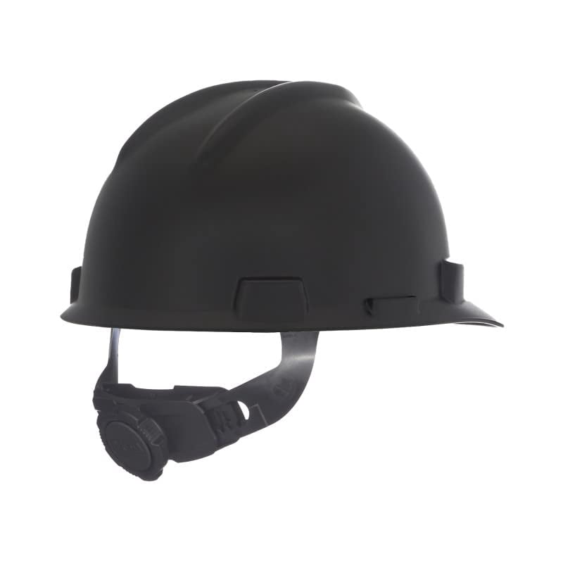 MSA 10203092 V-Gard Cap Style Safety Hard Hat With Fas-Trac III Ratchet Suspension | Polyethylene Shell, Superior Impact Protection, Self Adjusting Crown Straps - Standard Size in Matte Black