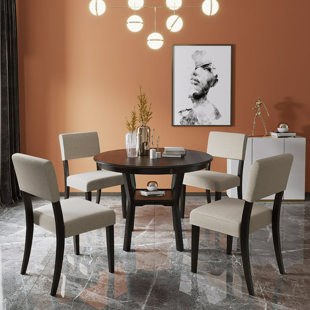 5 Piece Dining Table Set Round, Espresso Color Dining Room Chairs