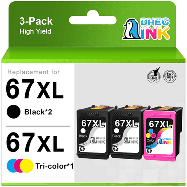 67XL Ink Compatible for HP Printer Ink 67 XL 67XL Ink Cartridges for DeskJet 2700 2755e 2755 (2 Black, 1 Tri-Color)