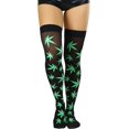 thumbnail image 4 of ToBeInStyle Womens Fun Acrylic Iconic Leaf Printed Thigh Highs - Black/Green, 4 of 6