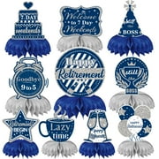 DTOFOOT 10 Pcs PriNst Retirement Party Decorations, Blue Silver Retirement Table Honeycomb Centerpieces Happy Retirement Table Topper for Men Women Happy Retirement Decorations for Party Supplies