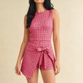 thumbnail image 2 of Tqcoqu Women's Summer Sleeveless Mini Dress Gingham Romper,Front Tie Wrap Skort Style Shorts Jumpsuit,Casual One Piece Outfit, 2 of 8